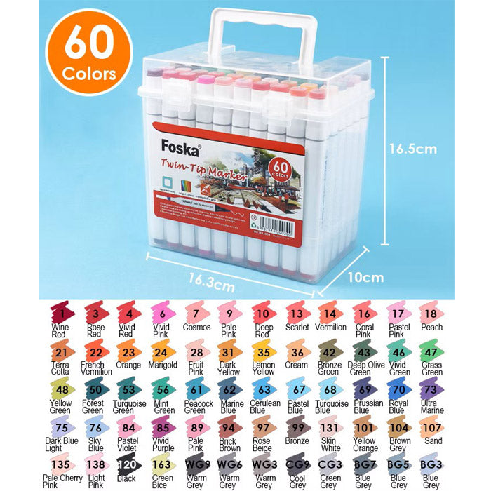 Foska Dual Tip Art Markers -60 Colors
