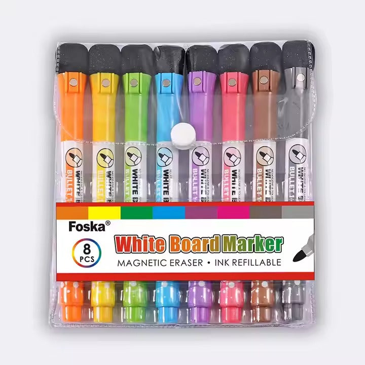 Foska Magnetic Whiteboard Marker Pen -set of 8