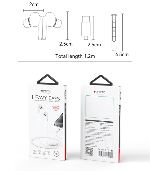 YESIDO YH45 Type-C Plastic In-ear Wired Earphone
