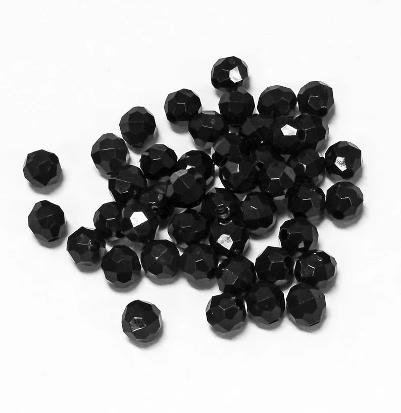 Mite Opaque Black Faceted Round Beads