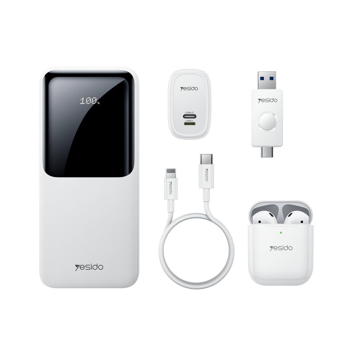 Yesido Cg10 5 In 1 Combo Pack Charger Combination Gift Set White