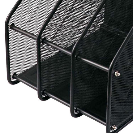 Foska 3 Compartment Black Desk Magazine Mesh Rack