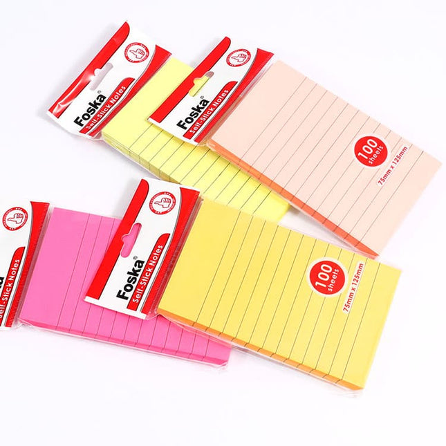 Foska Self stick Notes Thick Paper Ruled Line Colorful