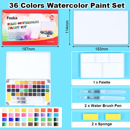 Foska Quality Solid Watercolor Paint Set -36Color