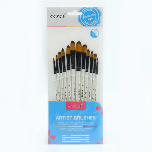 فرشاة رسم كوروت، 12 قطعة، شكل بيضاوي