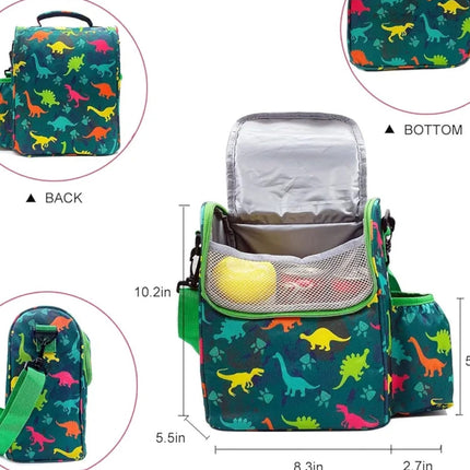 Sannea Insulated Lunch Bag With Bottle Holder-Green Dinosaur