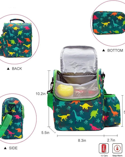 Sannea Insulated Lunch Bag With Bottle Holder-Green Dinosaur