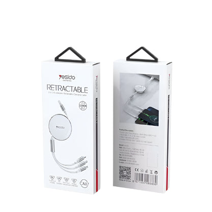 YESIDO CA117 3 IN 1 Retractable Charging Cable
