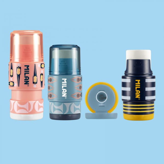 Milan erasers with pencil sharpener