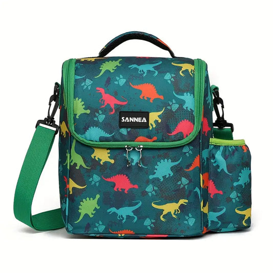 Sannea Insulated Lunch Bag With Bottle Holder-Green Dinosaur