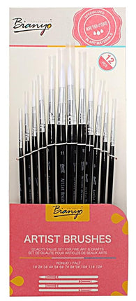 Round Artist Paint Brush set - 12 pc