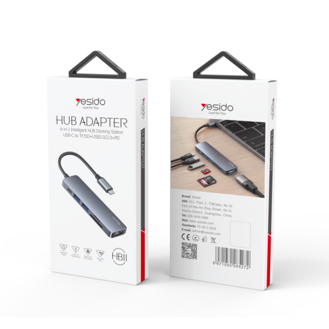 Yesido HB11 6 in 1 USB Hub Adapter