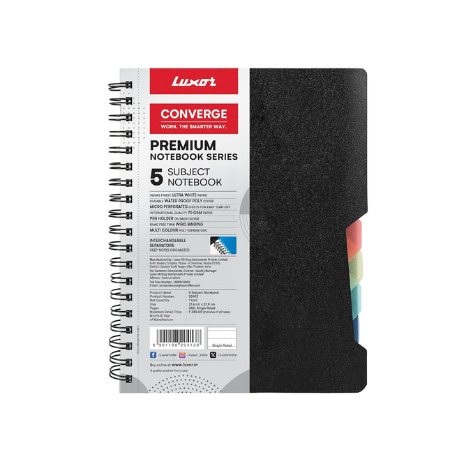 Luxor 5 Subject Spiral Premium Notebook-21.6 cm*27.9 cm