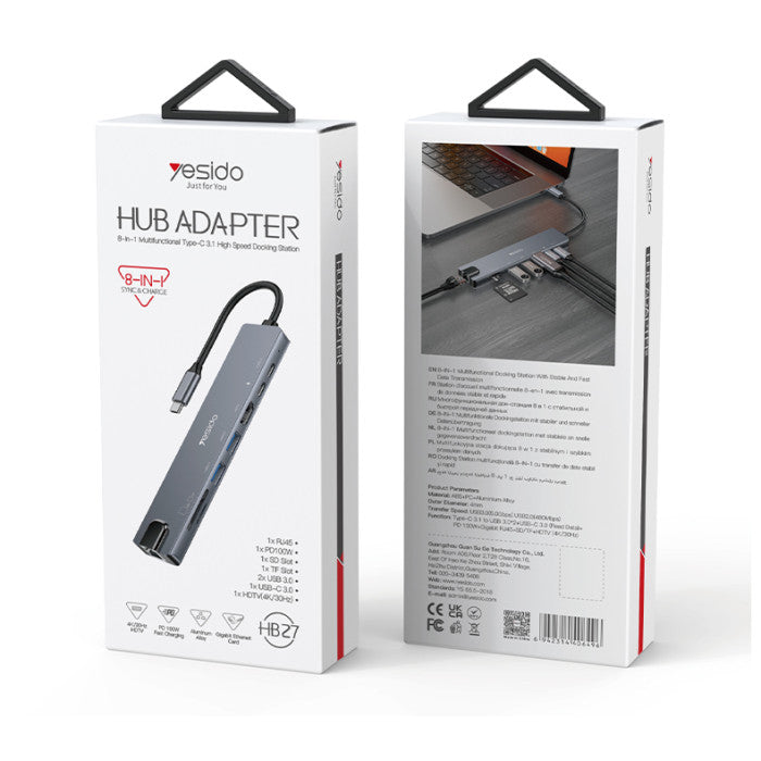 Yesido HB27 Eight in One Expansion Dock USB Hub