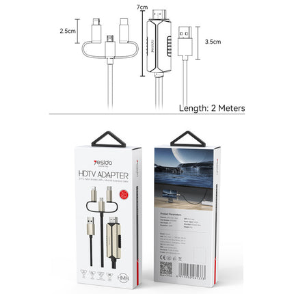 كابل Yesido HM14 3 في 1 من Lightning/Micro/Type-C إلى HDMI
