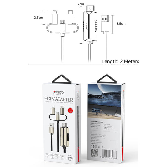 Yesido HM14 3 in 1 For Lightning/Micro/ Type-C To HDMI Cable