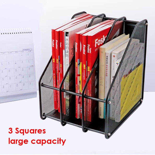 Foska 3 Compartment Black Desk Magazine Mesh Rack
