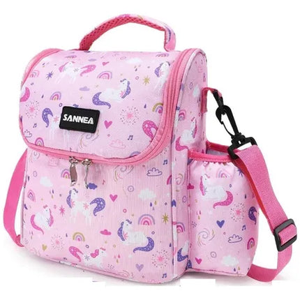 Sannea Insulated Lunch Bag With Bottle Holder-Pink Unicorn