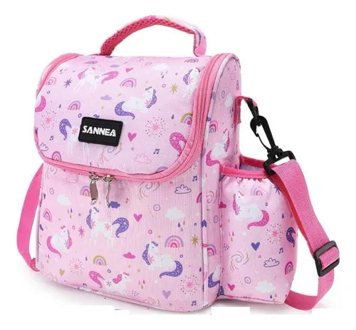 Sannea Insulated Lunch Bag With Bottle Holder-Pink Unicorn