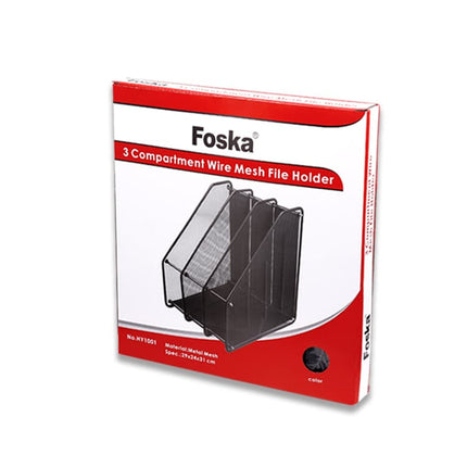 Foska 3 Compartment Black Desk Magazine Mesh Rack