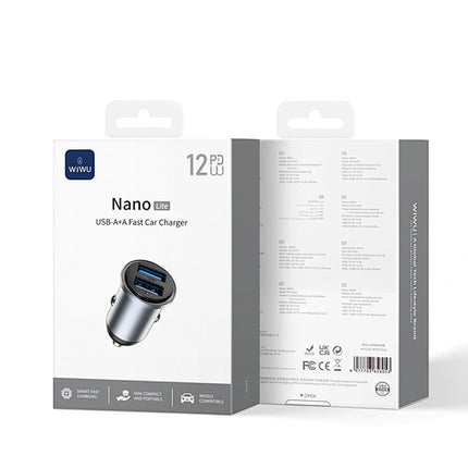 WiWU Wi‑CC031 Nano Lite 12W Dual USB Car Charger QC3.0 Fast Charging