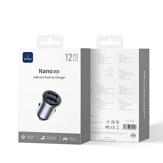 WiWU Wi‑CC031 Nano Lite 12W Dual USB Car Charger QC3.0 Fast Charging