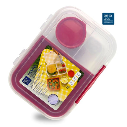 SUPER LOCK 3 Divider Bento Lunch Box Tupperware with Removable Tray, Sauce Cup & Lid