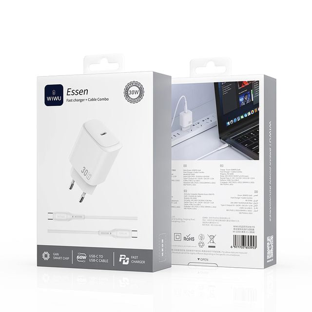WiWU Essen 30W GaN Fast Charger+Cable Combo Wi-G008 EU Plug+C-C Cable