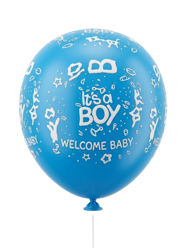 Blue balloon with 'It's a Boy' text on a white background