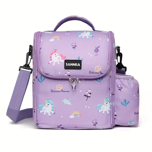 Sannea Insulated Lunch Bag With Bottle Holder-Purple Unicorn