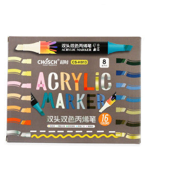 chosch-acrylic-twin-marker-cs-h913-vintage-8pcs-16-colors-arts-n-crafts-supplies-coloring