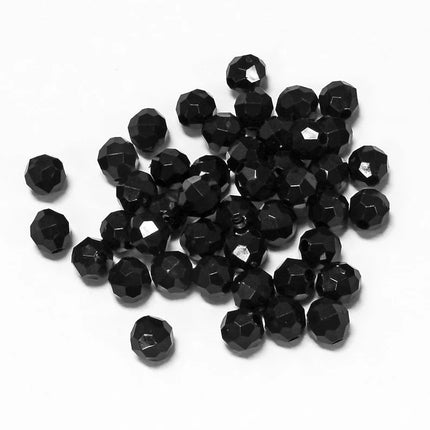 Mite Opaque Black Faceted Round Beads