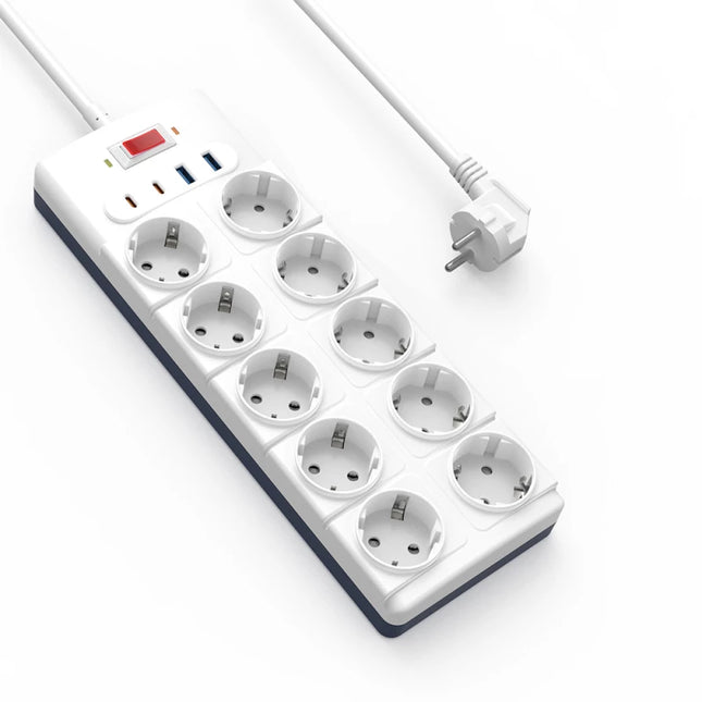 Wiwu Wi-S008 20W GaN Tech Power Strip 14 in 1 Multiple Socket White 2M