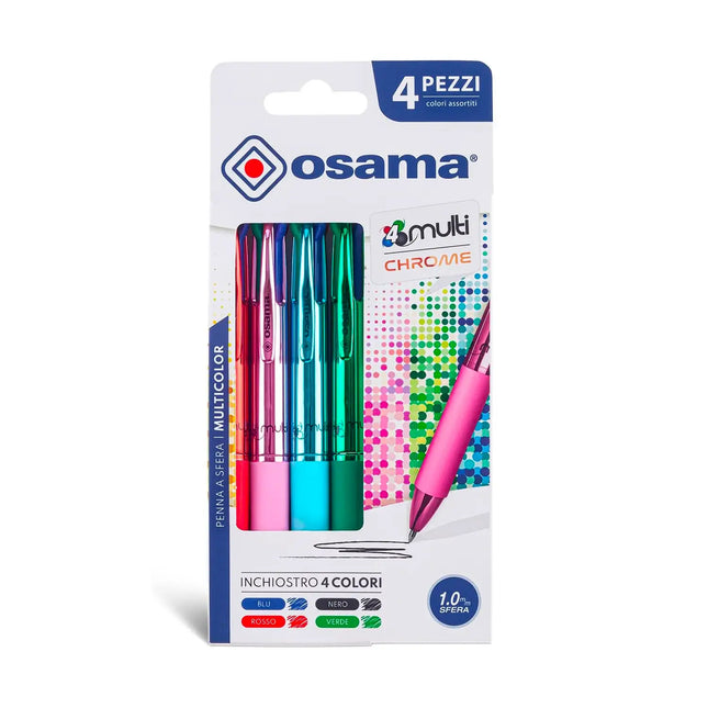 osama 4-Color 4Multi Chrome Ballpoint Pen Blister Pack of 4