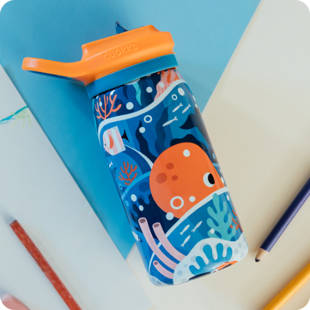 Quokka Kids Thermal Ss Sipper Bottle Pop Ocean 445 Ml