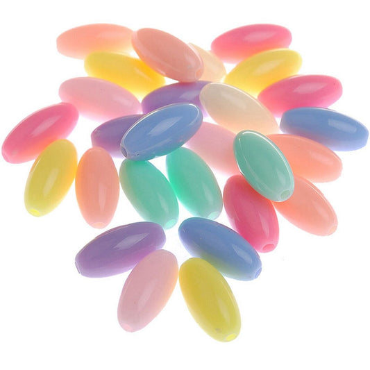 Mixed Pastel Color Acrylic Oval Rice Beads