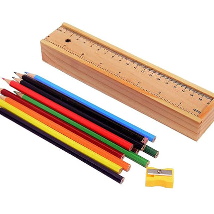 Wooden Color Pencil Set With Sharpener And Scale Box