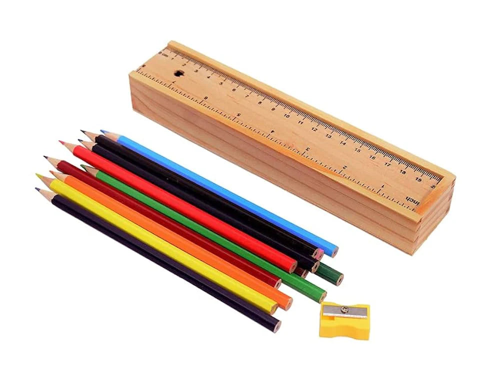 Wooden Color Pencil Set With Sharpener And Scale Box