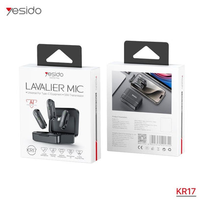 Yesido KR17 Wireless Lavalier Microphone Type-C Receiver and Charging Case